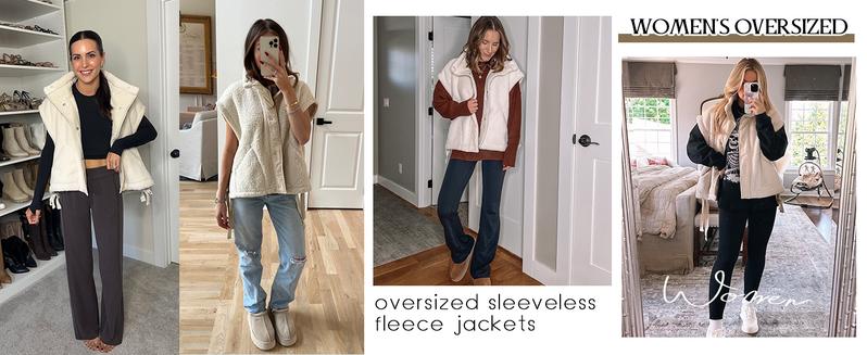 Yozazzy Women's Fuzzy Sherpa Vest Oversized Casual Sleeveless Fuzzy Fleece Vest Winter Warm Button Down Gilet Outerwear Jacket with Pockets Soft Womenswear Comfy Tops