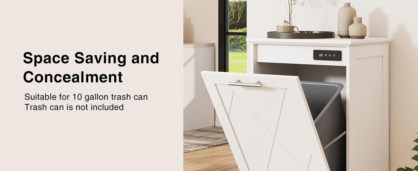 Vabches Trash Cabinet, Tilt Out Trash Cabinet w/Negative ion and deodorizing Function, Free Standing 10 Gallon Recycling Trash Can Cabinet for Kitchen Living Room