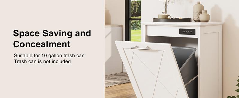 Vabches Trash Cabinet, Tilt Out Trash Cabinet w/Negative ion and deodorizing Function, Free Standing 10 Gallon Recycling Trash Can Cabinet for Kitchen Living Room