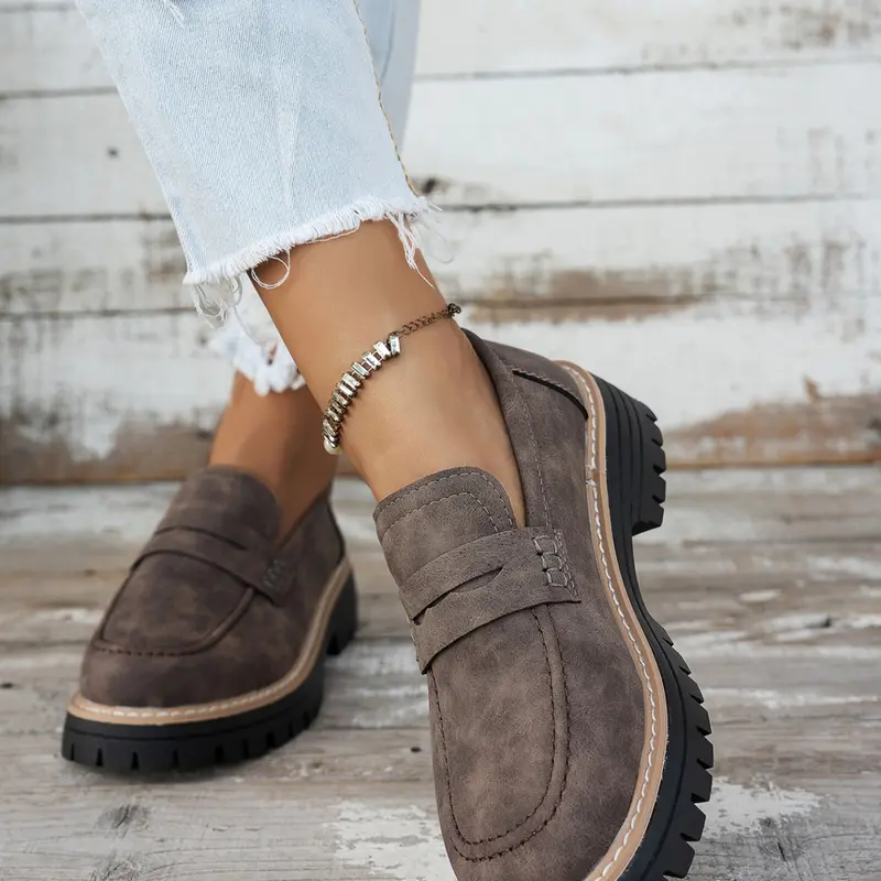 Platform Penny Loafers, Soft Insole Office Daily Walking Shoes Women Rubber