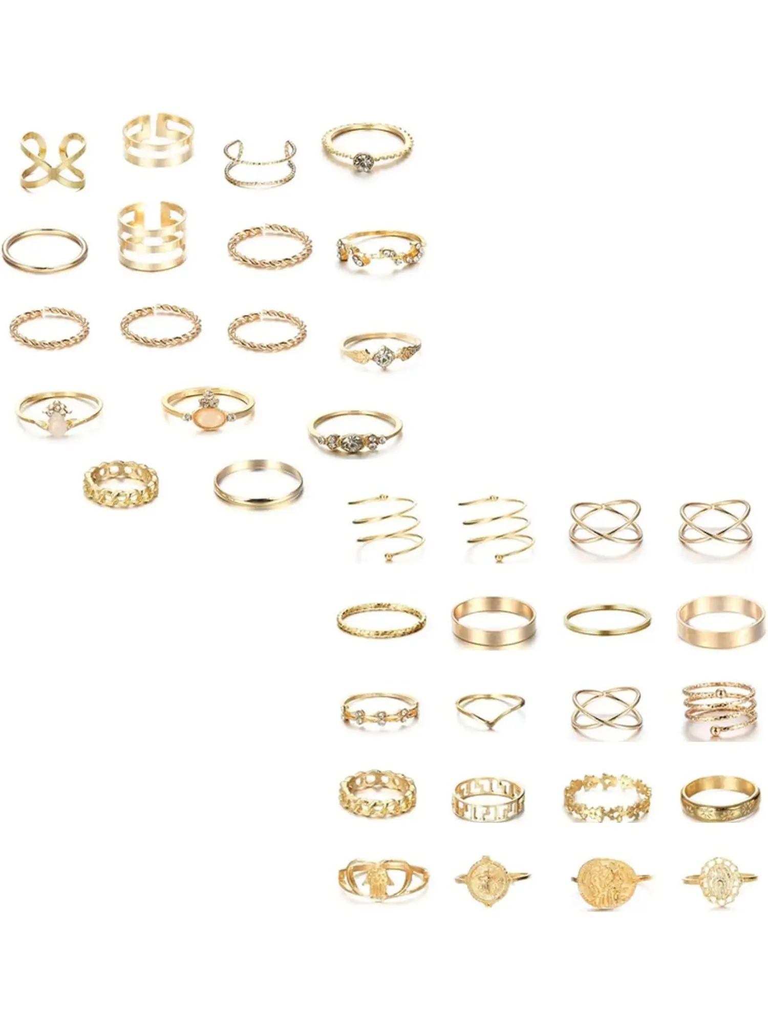 37Pcs Vintage Gold Knuckle Rings Set for Women Girls Boho Stackable Finger Ring Colorful Strawberry Evil Eyes Open Rings Pack Jewelry Gifts for Granddaughter