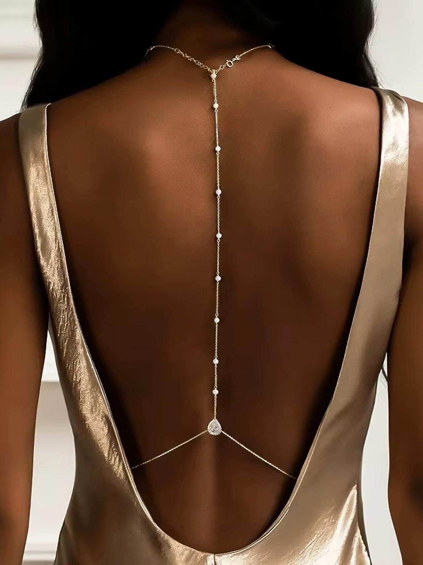 Bridal backless rhinestone teardrop body chain (waist/belly necklace)—suitable for women, moms, and girlfriends; a summer beach body accessory, Body Jewelry
