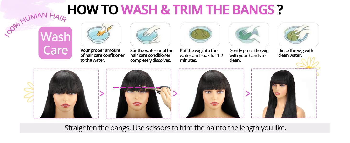 [New Upgrade With Drawstring] CheetahBeauty Glueless Wigs Straight 2×4 Lace Closure Wig Human Hair with Bangs Upgraded Drawstring Loose Body 180% Density Brazilian Virgin Human Hair for Women Natural Black