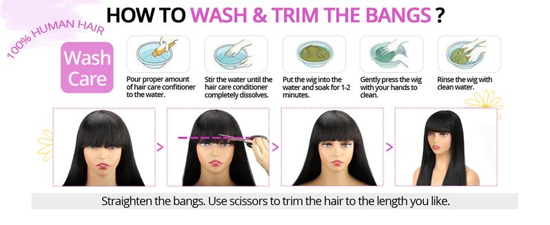 [New Upgrade With Drawstring] CheetahBeauty Glueless Wigs Straight 2×4 Lace Closure Wig Human Hair with Bangs Upgraded Drawstring Loose Body 180% Density Brazilian Virgin Human Hair for Women Natural Black