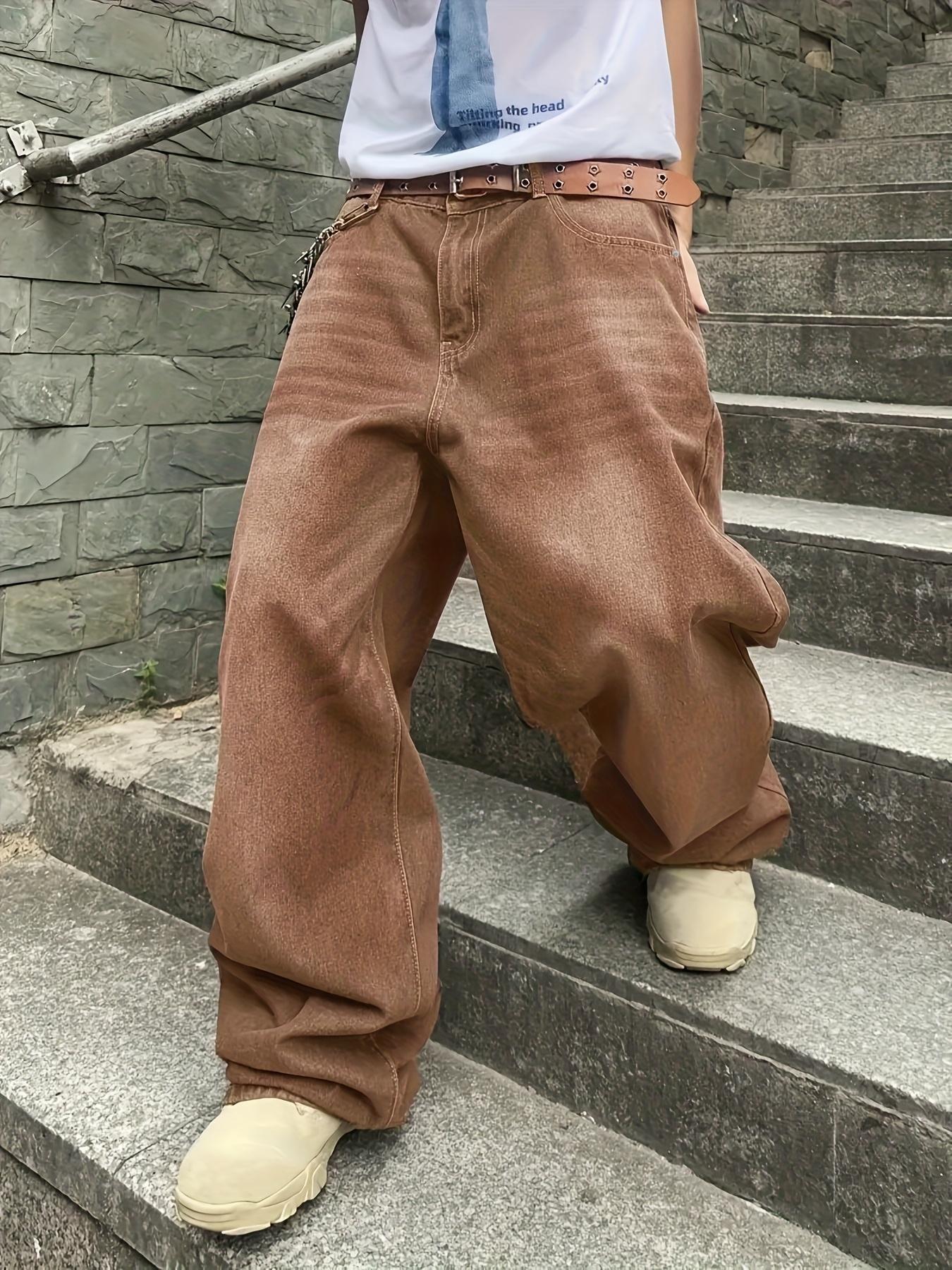 Men's Solid Color Wide-Leg Jeans, Loose, Casual, Stylish and Comfortable Wide-Leg for Daily and Outdoor Wear, Men's Bottoms for All Seasons, Menswear