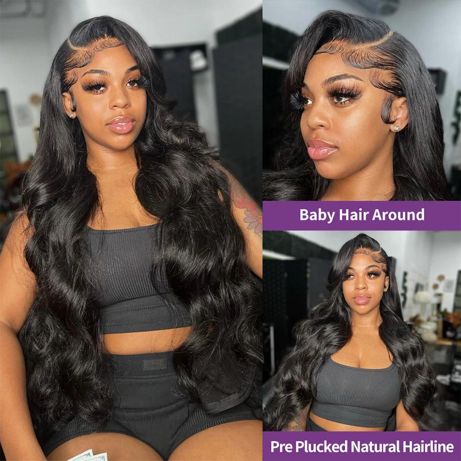 13x6 Body Wave Lace Front Wigs Human Hair Pre Plucked Natural Hair Line Bleached Knots 13x4 HD Transparent Lace Frontal Wig 180% Density