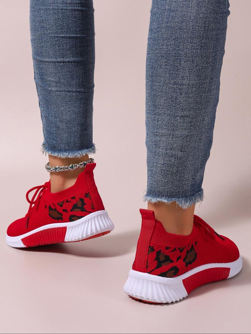 Women's Fashion Leopard Print Lace Up Low Top Sneakers, Casual Comfortable Breathable Sports Running Shoes, All-match Basic Shoes for Daily Wear