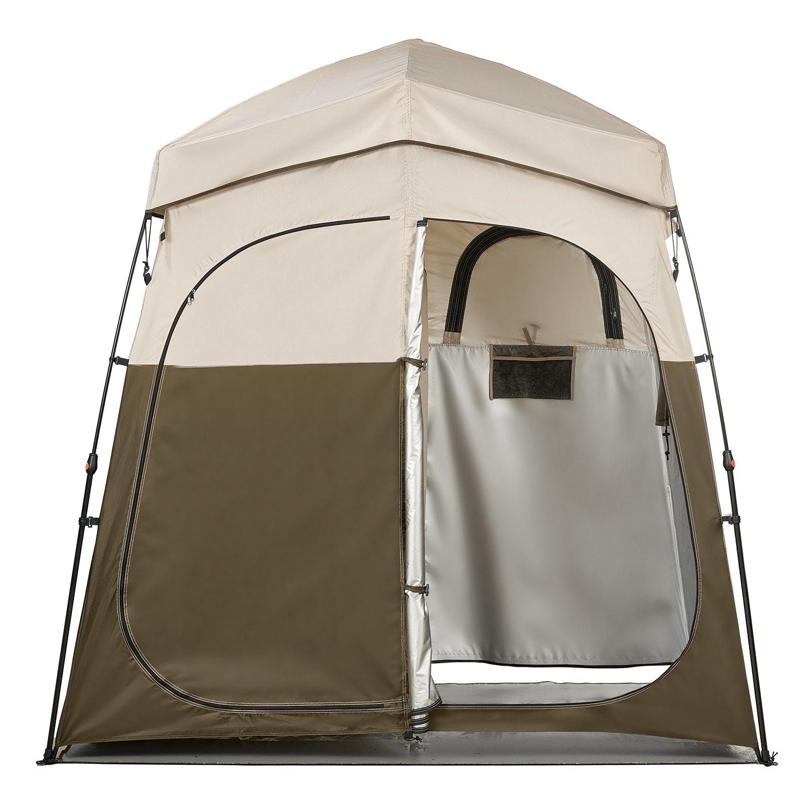 fathersdaygift  VEVOR Camping Shower Tent, 2-Room Foldable Portable Privacy Tent Changing Room with Ground Stakes, Ropes, and Carry Bag, 150D Oxford Fabric with Silver Coating, for Camping, Beach, and Fishing