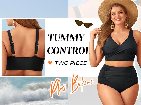 Aqua Eve Women Plus Size Two Piece Swimsuit High Waisted Bikini Set Tummy Control Bathing Suit
