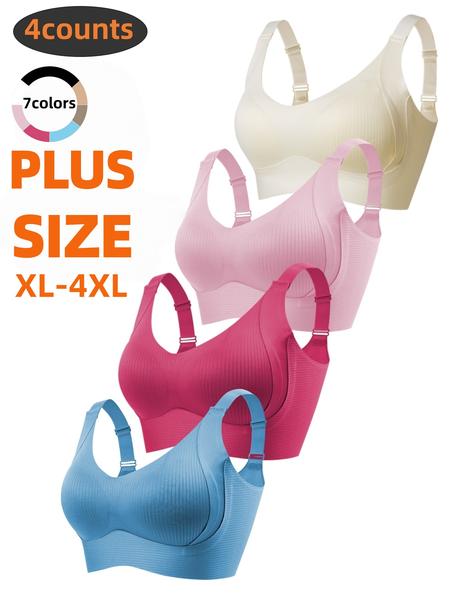 4-Pack Plus Size Comfortable Seamless Bras, Sizes 1XL-4XL, Designed for Women, Wire-Free Push-Up Style, Suitable for Daily Wear, Maximum Comfort.
