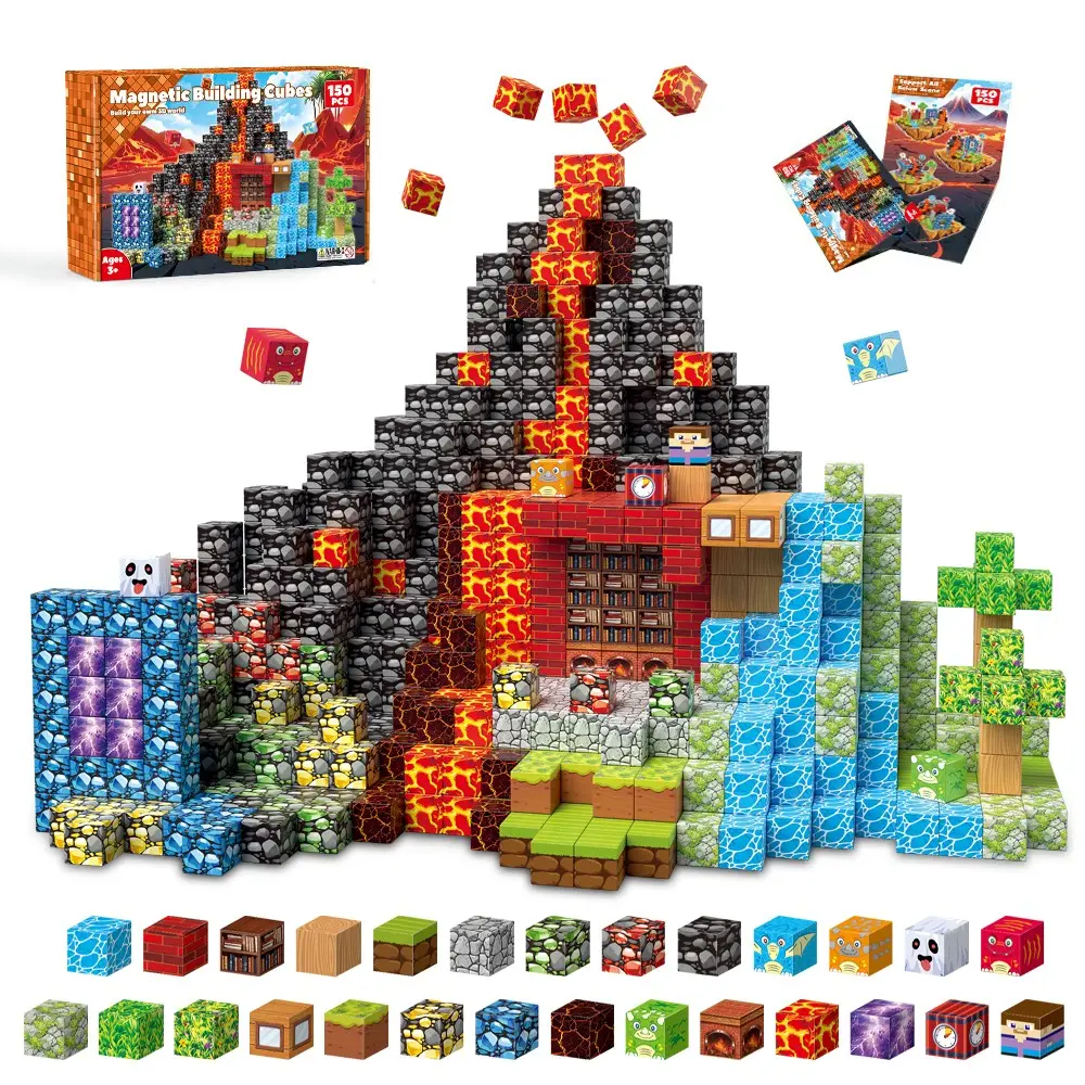 Magnetic Building Blocks Set, Unisex Construction Toy, Volcano Lava World Kit, No Battery Needed, Safe for Kids, Model Zh028