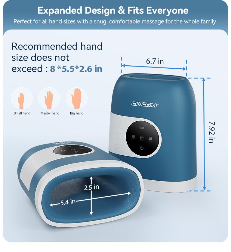 [Plus Model] CINCOM Upgraded Hand Massager, Cordless Finger Soother with Comfort Warmth, Customizable Settings, Rechargeable, Provides Soothing Relaxation, Wonderful Gift for Loved Ones