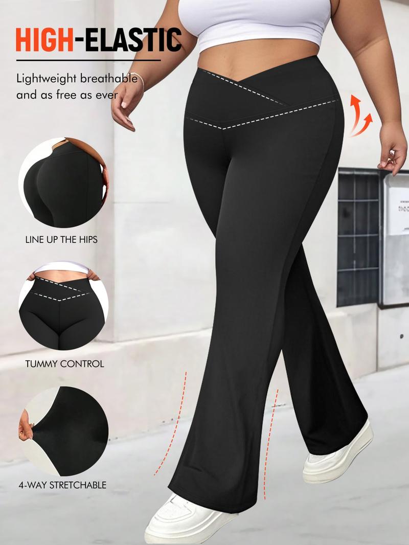 Women's Plus Size Cross Waist Flare Pants, High Elasticity, Sweet Daily Wear, Commuter Pants, Fashionable Comfort, All Seasons Best Choice