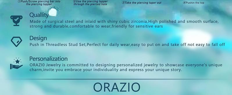 ORAZIO Push-in Stud Earrings 14K Gold Plated 316L Surgical Steel Hypoallergenic 20G 18G Flat Back Multi-Pack for Cartilage Helix Tragus Nose Piercing Jewelry Women