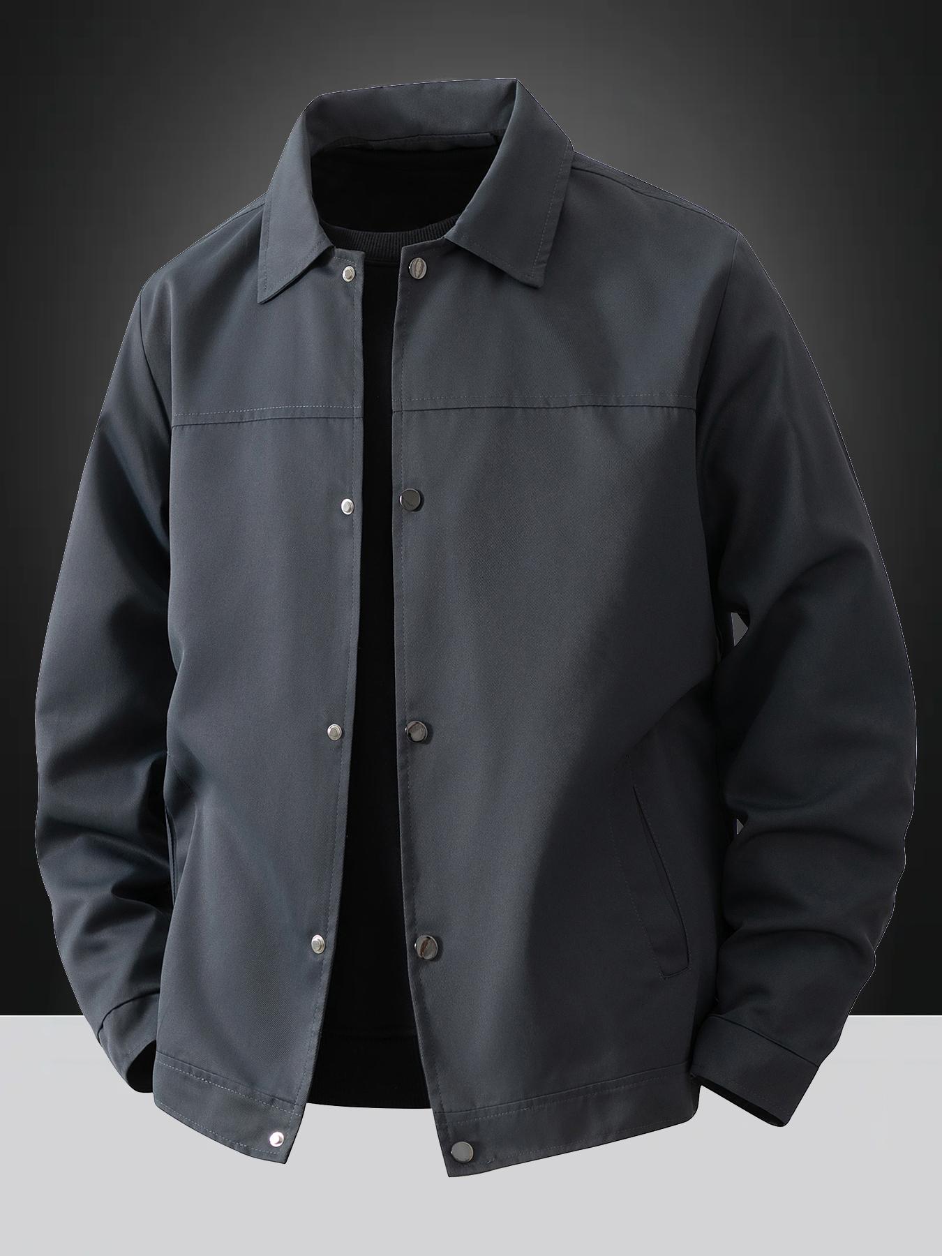 Men's Spring and Autumn Lightweight Casual Jacket - Simple Office Solid Color Light Business Style Collar Jacket, Button Front and Button Closure Design, Machine Washable, Polyester Fiber, Suitable for Daily Leisure, Work and Formal occasions