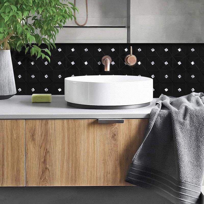 Vamos Tile Aluminium Peel and Stick Backsplash Tile, Metal Tile Stick on Backsplash for Kitchen/Bathroom Decor , Glass Mixed Self Adhesive Mosaic Tiles Wall Design