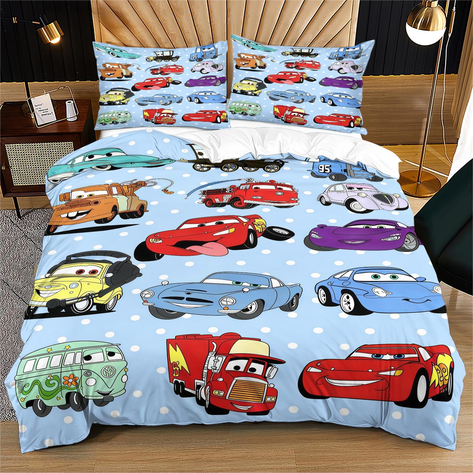 Cartoon Car Pattern Duvet Cover Set, Soft And Durable Bedding Set, Including 1 Duvet Cover And 1 Or 2 Pillowcases, Suitable For Children And Adults Daily Holiday Birthday Gifts Bedroom Decorations