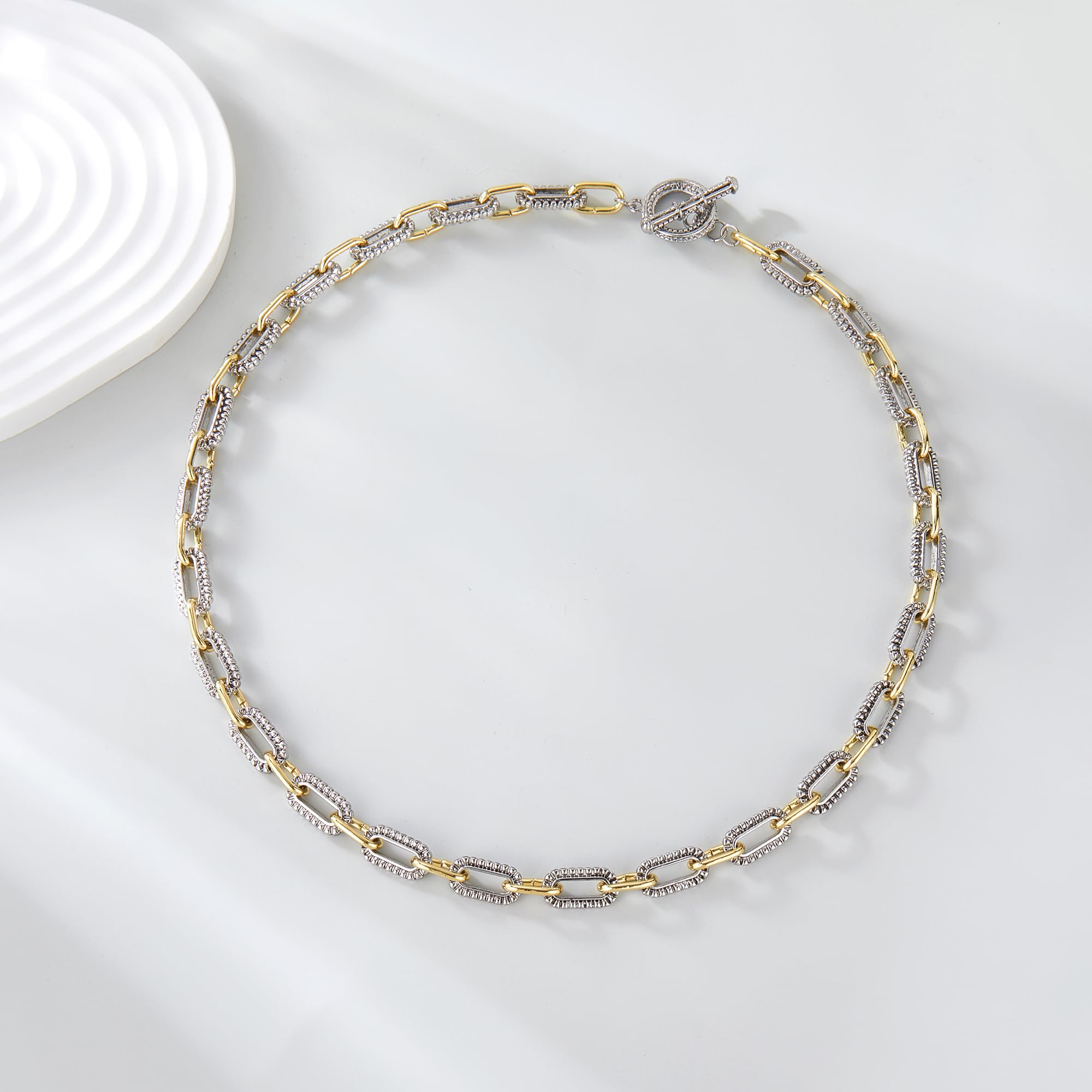 MYTYS Trendy Two Tone Twist Wire Long Link Chain Necklace for Women Men Jewelry Gifts 48cm Bling Stylish Accessory