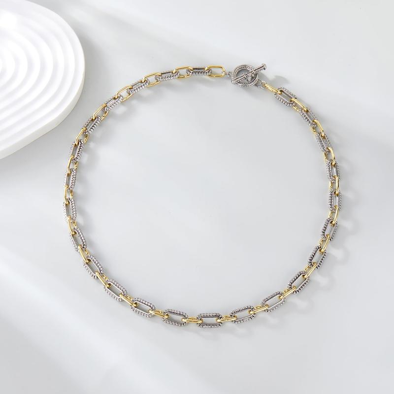 MYTYS Trendy Two Tone Twist Wire Long Link Chain Necklace for Women Men Jewelry Gifts 48cm Bling Stylish Accessory