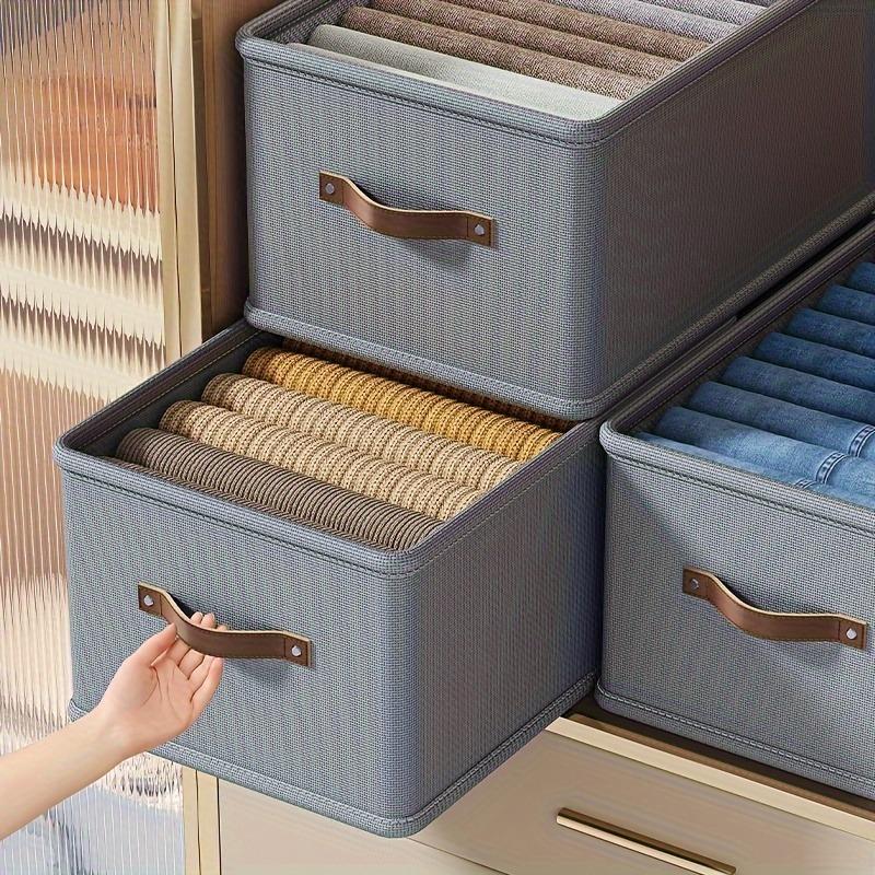 A winter closet clothing storage box (with handle), a foldable rectangular basket, a fabric container box for organizing shelves, suitable for the bedroom, Indoor Storage, in gray and beige colors, Clothes Storage Boxes