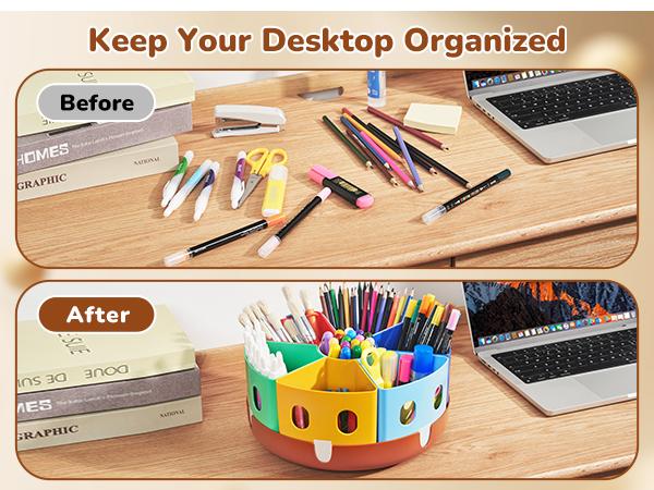 GAMENOTE Rotating Art Supplies Organizer, Lazy Susan Office School Supply, Desk Organization, Marker & Pencil Holder, Stationery, Colorful Containers GAMENOTE Rotating Art Supplies Organizer, Lazy Susan Office School Supply, Desk Organization, Marker & Pencil Holder, Stationery, Colorful Containers