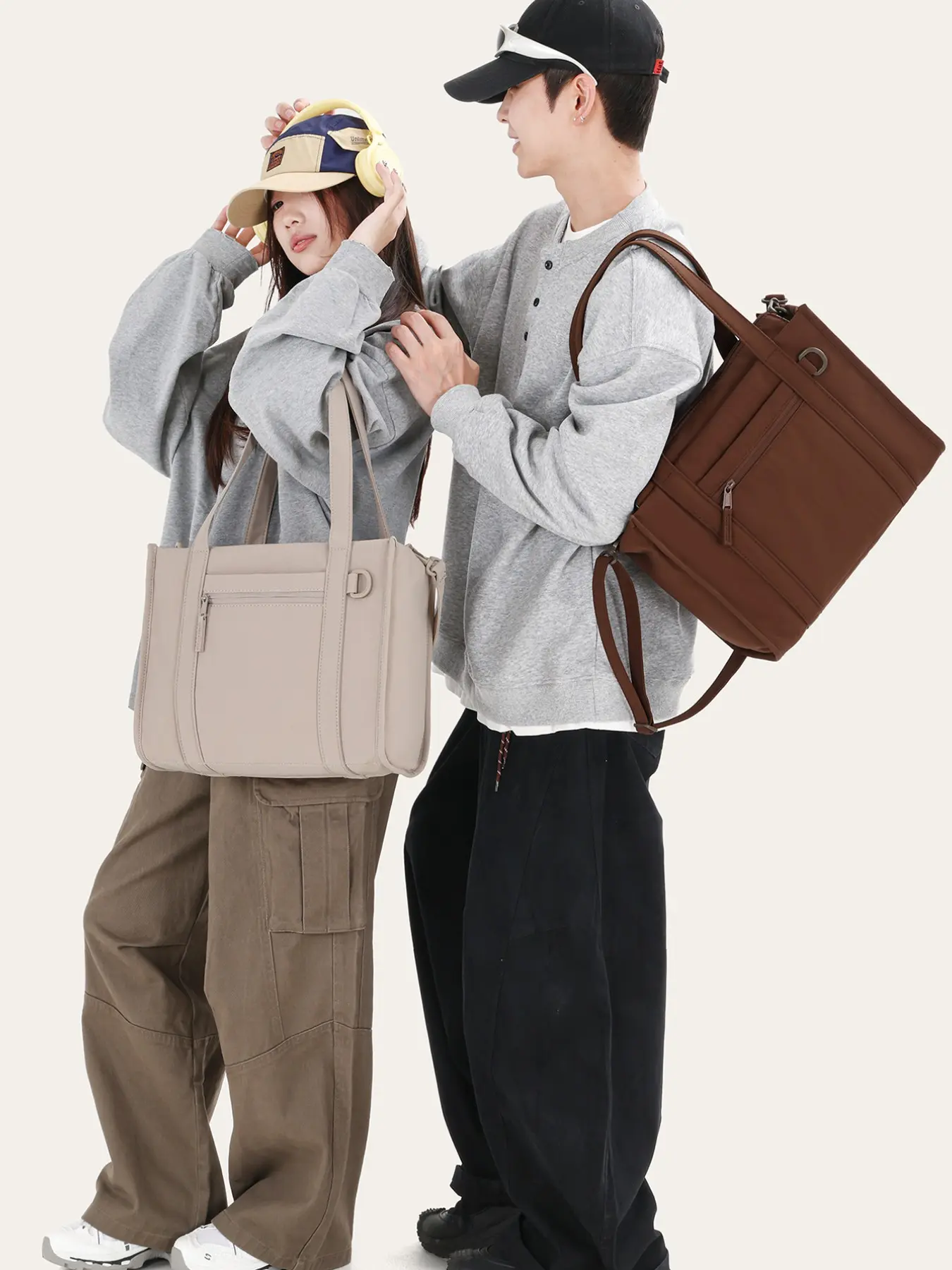 Minimalist Style Multifunctional Tote Bag, Casual Workwear Two-In-One Backpack, Couples' Multi-Pocket Shoulder Bag, Large Capacity School Bag