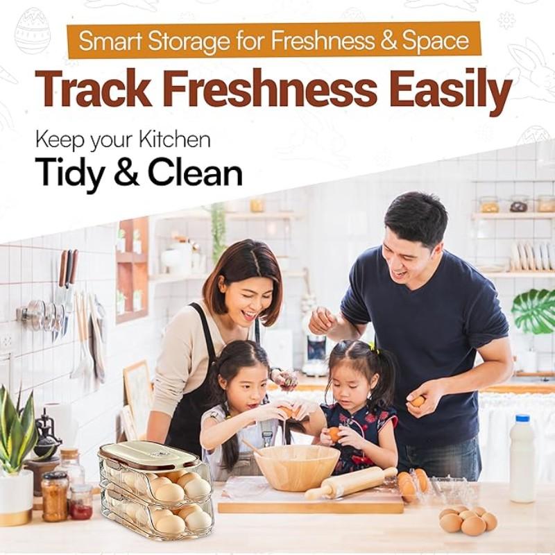 Single Layer, Dual Layer, Triple Layer Kitchen Home Egg Box Transparent Dual Layer Slide Rolling Egg Holder Refrigerator Side Door Handheld Egg Storage Box