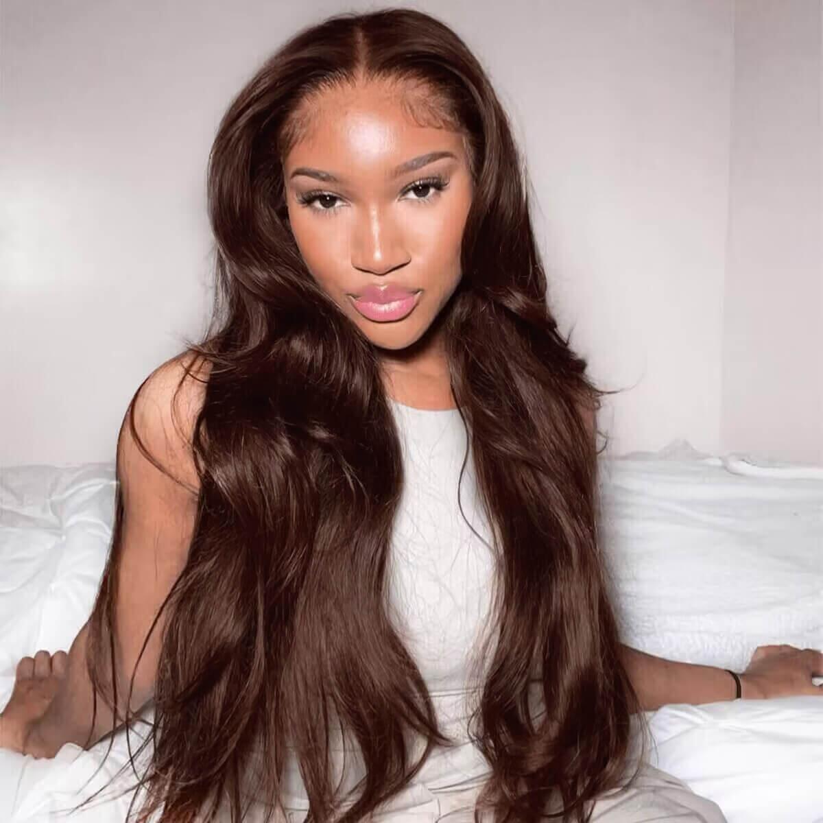 Mscoco Dark Brown Human Hair Wigs 6x5 Chocolate Brown Glueless Lace Wigs Wear And Go Body Wave & Straight Breathable Pre Bleached Knots Stretchy HD Lace Closure Wig