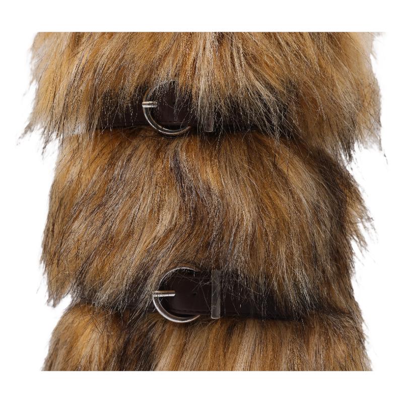 Women's Warm Winter Snow Stilettos Boots Mid-Calf Pointed Toe Furry High Heeled Christmas Holiday Boots Brown Fashionable Walking Shoe