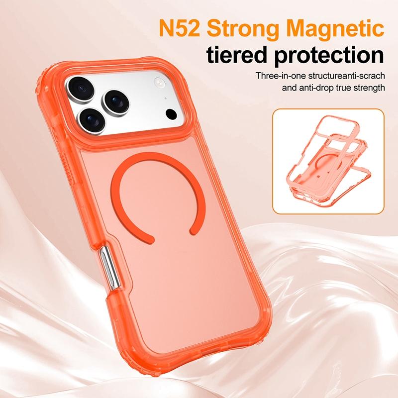 Armor 3IN1 PC+TPU Magnetic Charging Clear Case For iPhone 17 AIR 17 Pro Max Wrist Strap Shockproof Bumper Cover