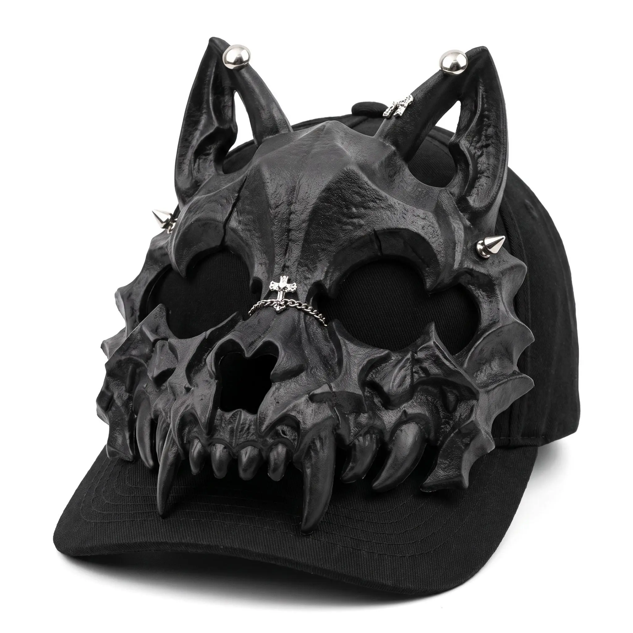 Edgy Wolf Ear Baseball Cap Waterproof Sun Protection Insect Repellent Cotton Handmade Dark Punk Street Style Curved Brim Adjustable For Women Men Summer Spring