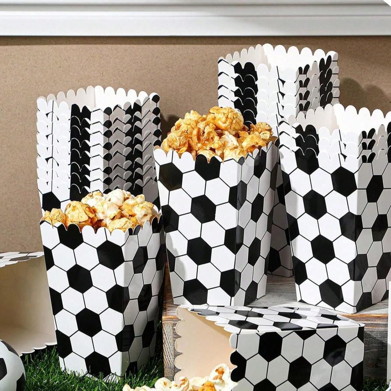 10 Football Popcorn Box Striped Paper Bags, Party Bags, Candy Boxes, Suitable for Themed Celebrations, Party Decorations | Elegant Party Box | Popcorn Box
