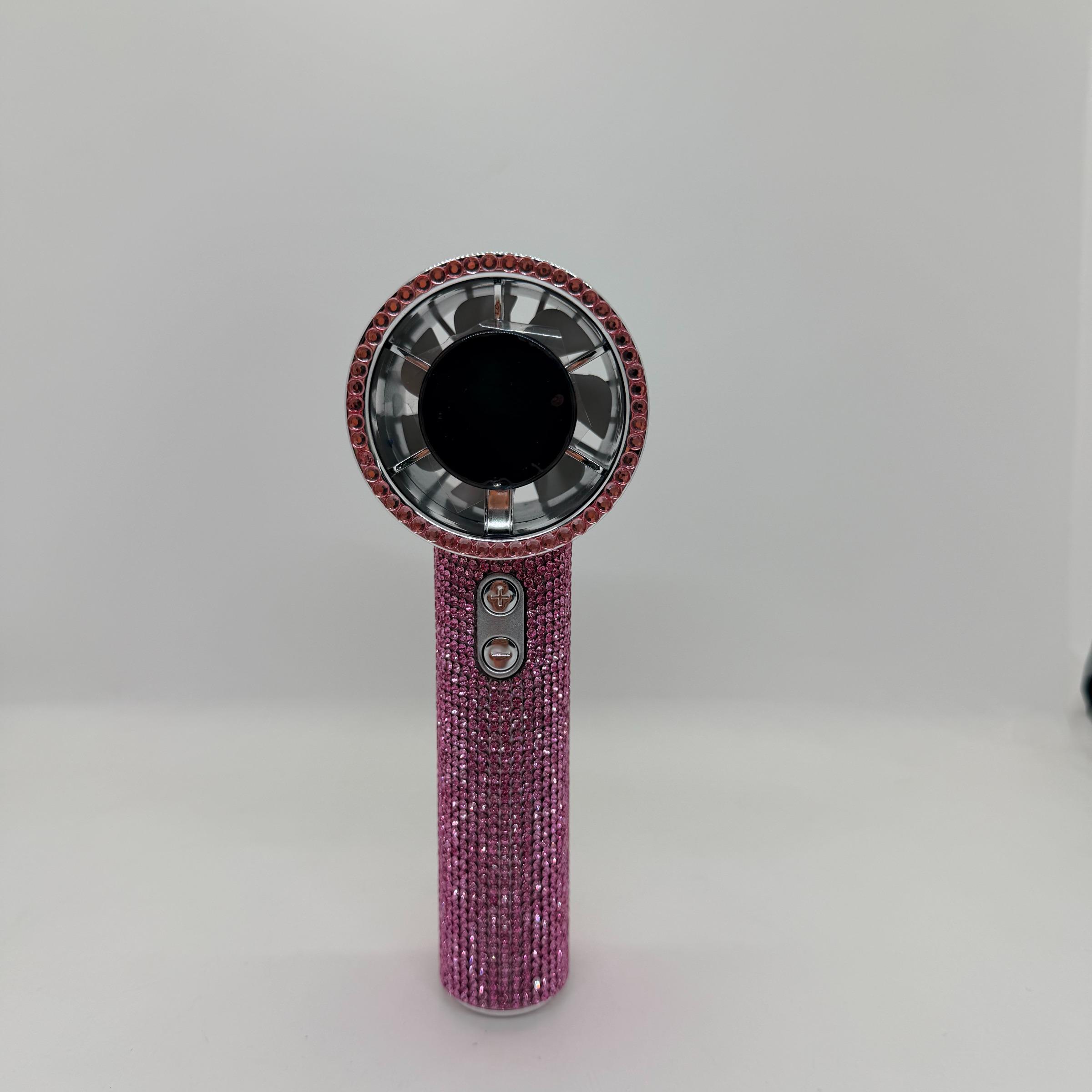 Portable Handheld Turbo Fan, Fashion Full Diamond Design, 1800mah USB Rechargeable, Personal Battery Operated, Mini Pocket Fan for Travel Outdoor