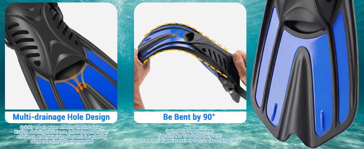 Diving fins Snorkeling Gear for Adults Snorkel fins ，Swim fins Open, Adjustable, Men, Women, Children, Swim Flippers