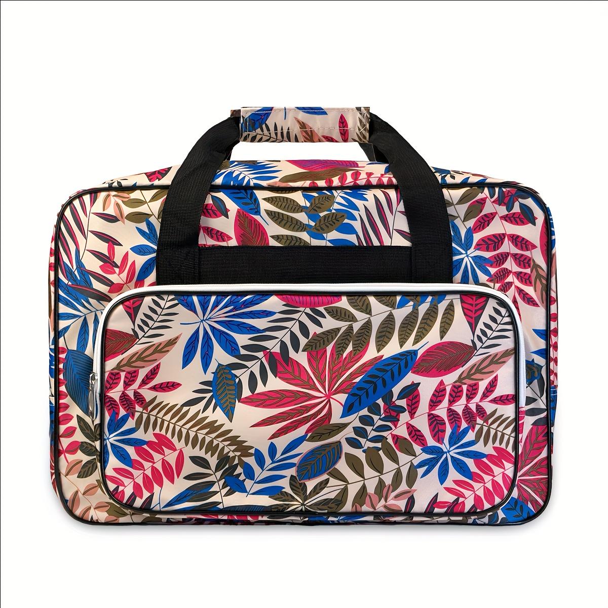 1pc Fabric Sewing Machine Carry Case with Pocket, Mixed Color Leaf Pattern, Universal Travel Tote Storage Bag for Most Standard Sewing Machines