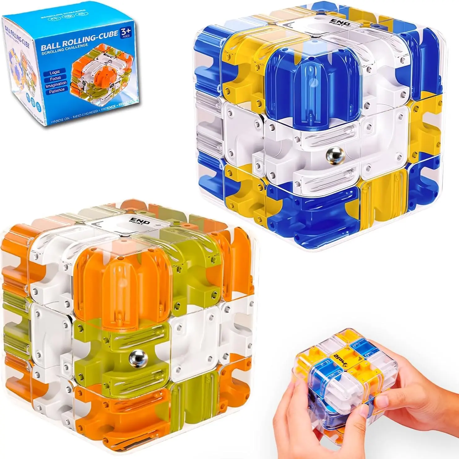 3D Rolling Maze Cube Puzzle, Logic Brain Teaser for Kids, Teens, Adults, Hand-Eye Coordination, Birthday Gift, 3 Years+