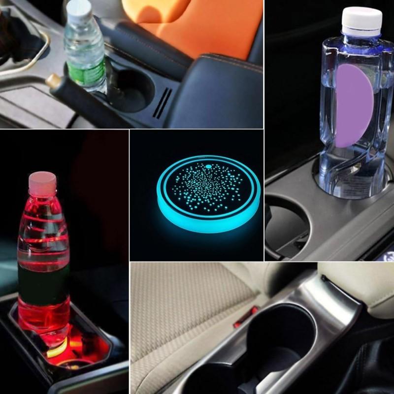 LED Cup Holder Light USB Rechargeable, 7 Color Changing Glow Interior Car Accessory, Non-Slip Cup Tray Ambient Lamp, Teenage Car Parts