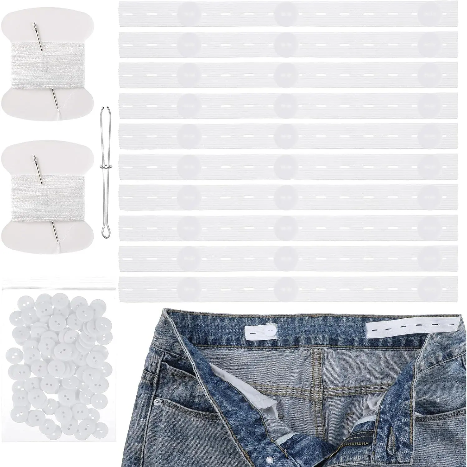 123 count Pant  Tightener Adjustable Elastic Jean  Tightener Tool Jean Pants Button Tighteners Waists Extenders Supplies for Women Men