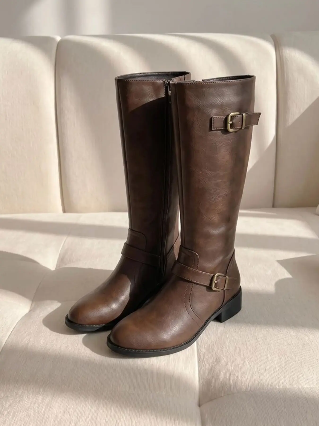 Women's Retro Western Cross Strap Tall Boots, Soft PU Leather, Adjustable Back Tie, Knee-High, Anti-Slip Rubber, Fall Fashion, Casual & Commute