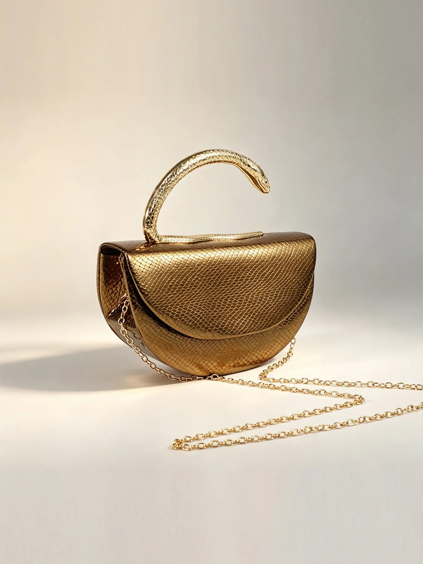 Elegant Half Moon Party Bag with Detachable Chain Strap, Lightweight Luxury Metal Handle Crossbody Handbag for Evening Events, Crescent Bag