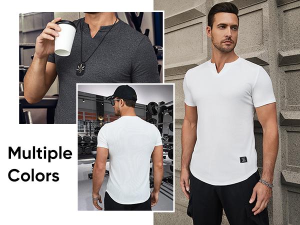 JMIERR Men's Plain Muscle Slim Fitted T Shirt Polyester V-Neck Longline Shirt Gym Workout Athletic Tee Shirts Menswear Casual Tops,Short Sleeve T-Shirt for Daily Outdoor Wear,Men's Streetwear Outfits