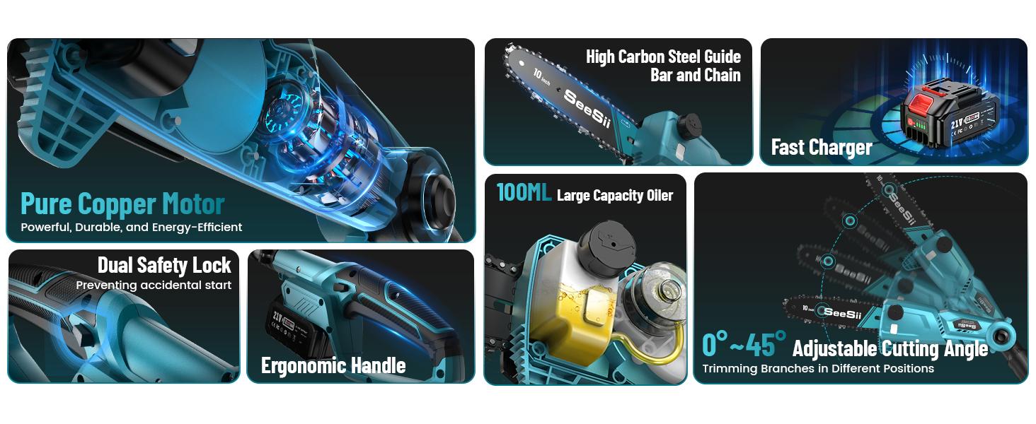Seesii Electric Pole Saws for Tree Trimming, 10 Inch & 8 Inch Cordless Pole Chainsaw Bars with Extendable Rod (Up to 9.2ft), Auto Oiler, 4000mAh Battery Powered Tree Pruner for Bush & Branch Cutting CHT10 #TikTokShopBlackFriday