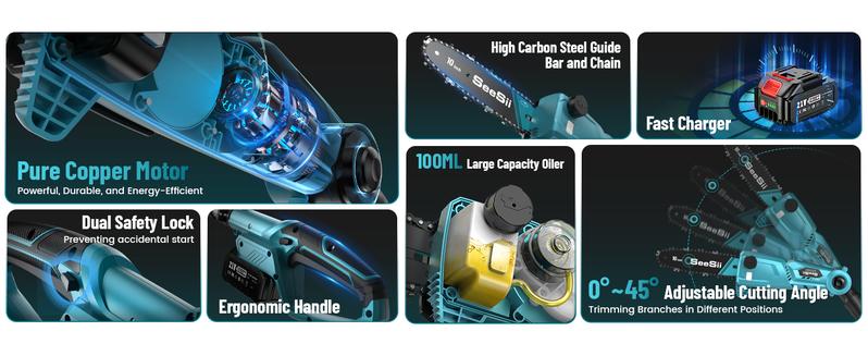 Seesii Electric Pole Saws for Tree Trimming, 10 Inch & 8 Inch Cordless Pole Chainsaw Bars with Extendable Rod (Up to 9.2ft), Auto Oiler, 4000mAh Battery Powered Tree Pruner for Bush & Branch Cutting CHT10 #TikTokShopBlackFriday