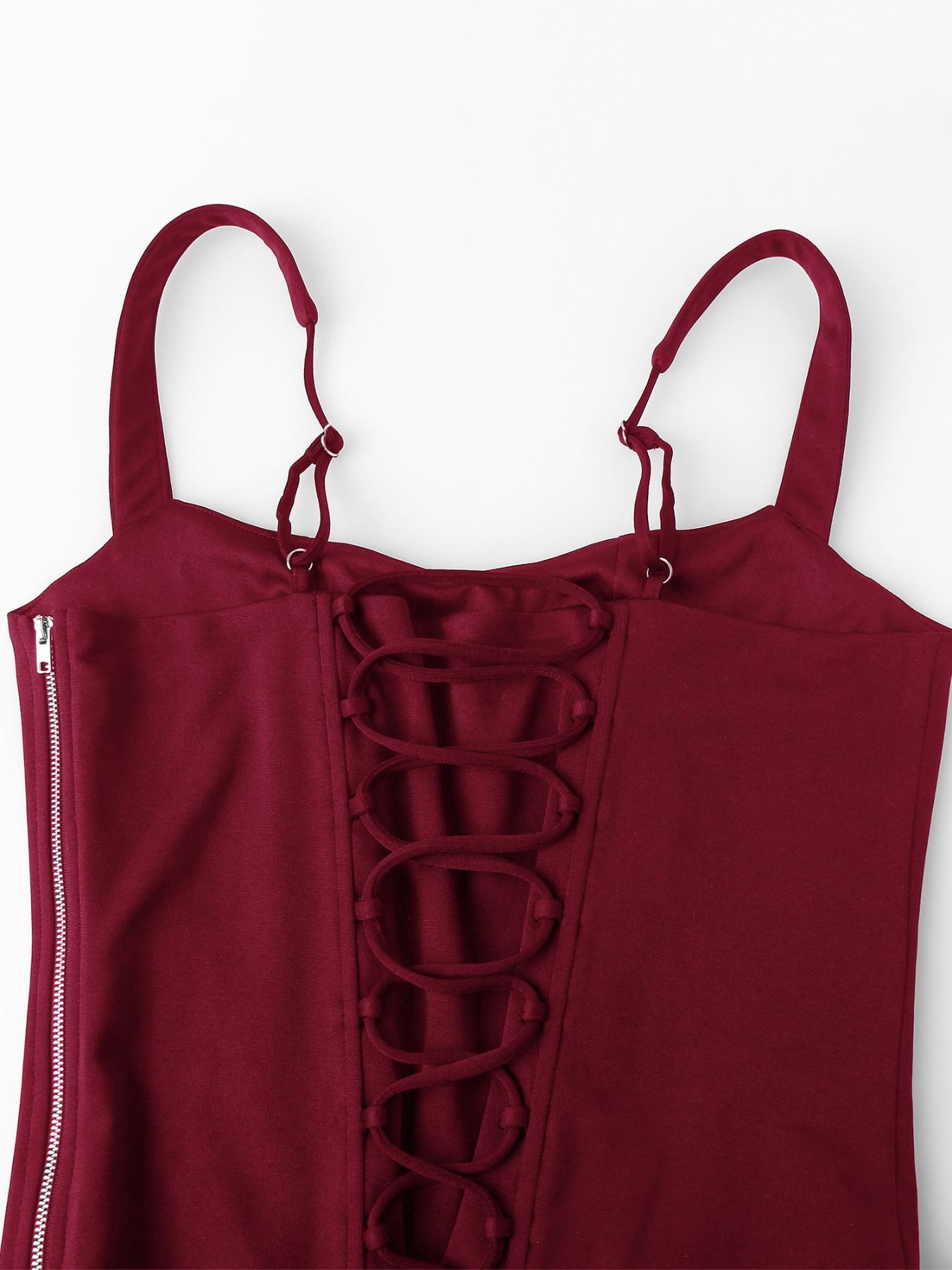 Drawstring Solid Boned Crop Top Women Double Layered Daily Sexy Tank Top Adjustable Corset Top