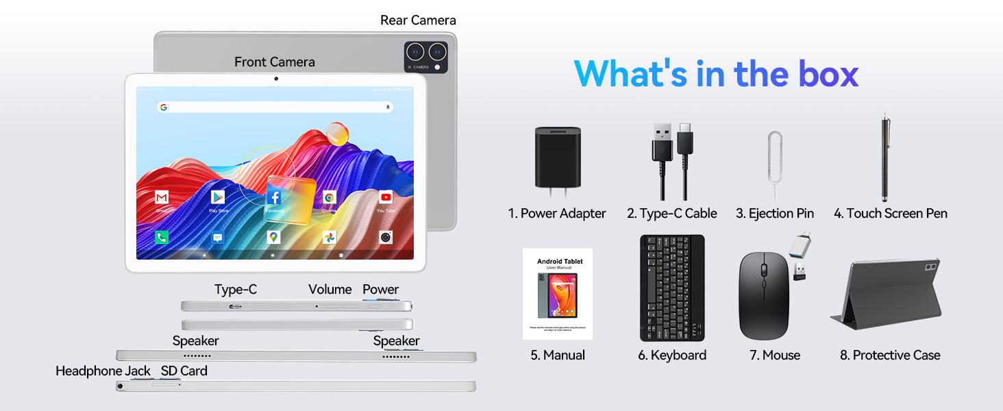 Tablet 2025 Newest Android, 2 in 1 with 128GB Large Storage, 10 Inch Big Screen with Octa-Core Processor, 5G WIFI with Keyboard, 13MP Rear Camera, 5.0 Bluetooth/GPS/Mouse/Case android pad bundle Smartphone Cellphone Tablet Deal on sale Wireless Multicolor
