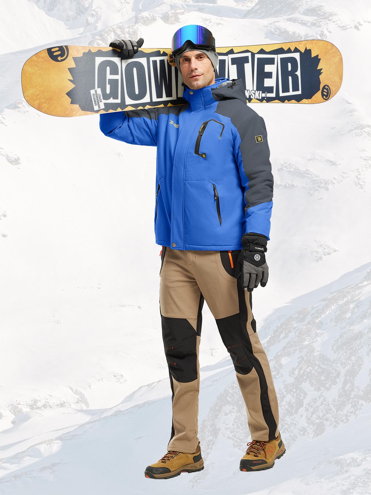 GOPUNE Men's Ski Snow Jacket Waterproof Insulated Fleece Outdoor Mountain Hooded Winter Coat Sporty Breathable Outerwear  big tall men clothing Size up to XXXXL #Christmas gift #RED GREEN