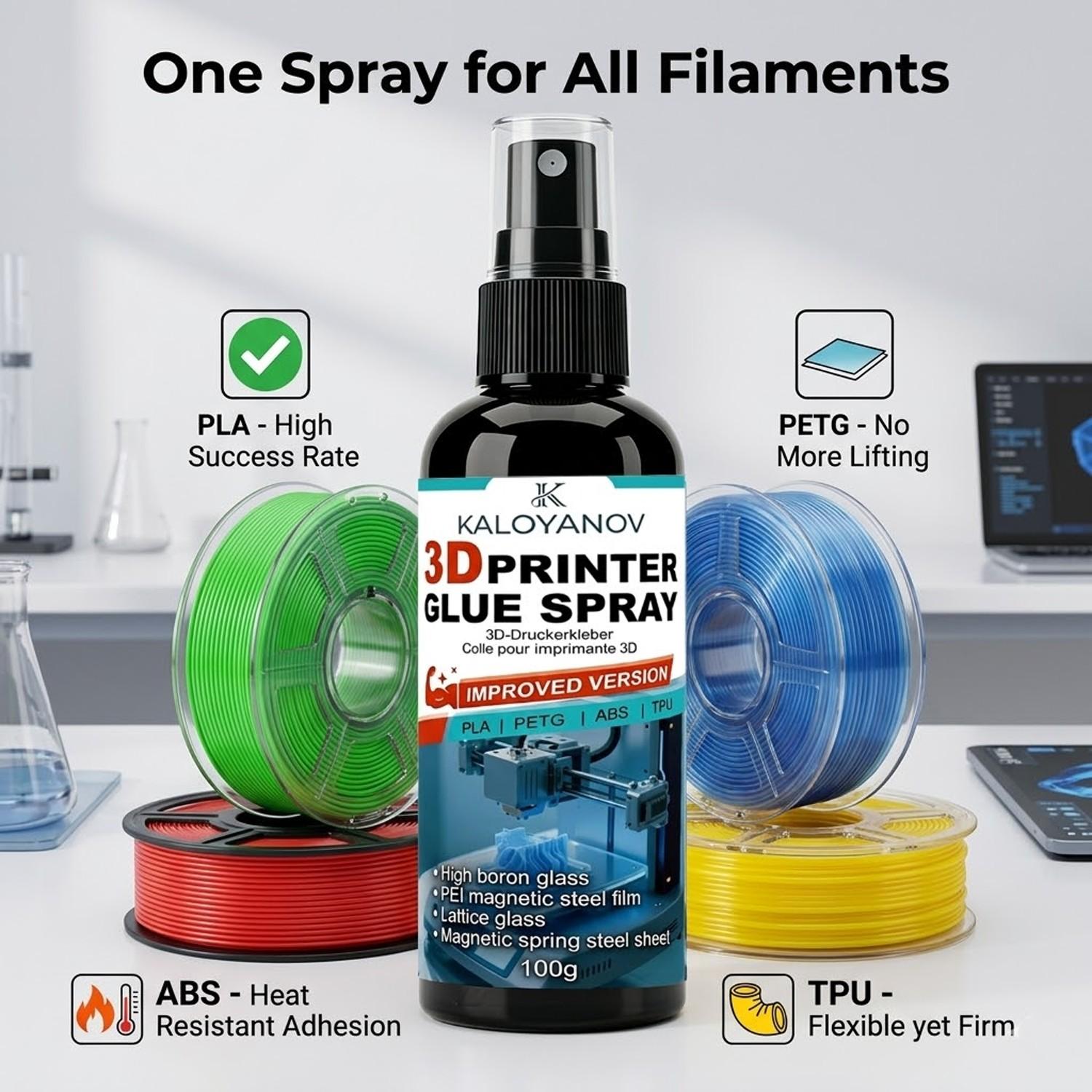 Upgraded 3D Printer Glue Spray Strong Bed Adhesion Anti-Warping Adhesive for PLA PETG ABS TPU Filament Perfect First Layer on PEI Sheet Glass Bed Magnetic Spring Steel 3D Printing Accessories No Curling Easy Release 100g Must Have Tech Tool