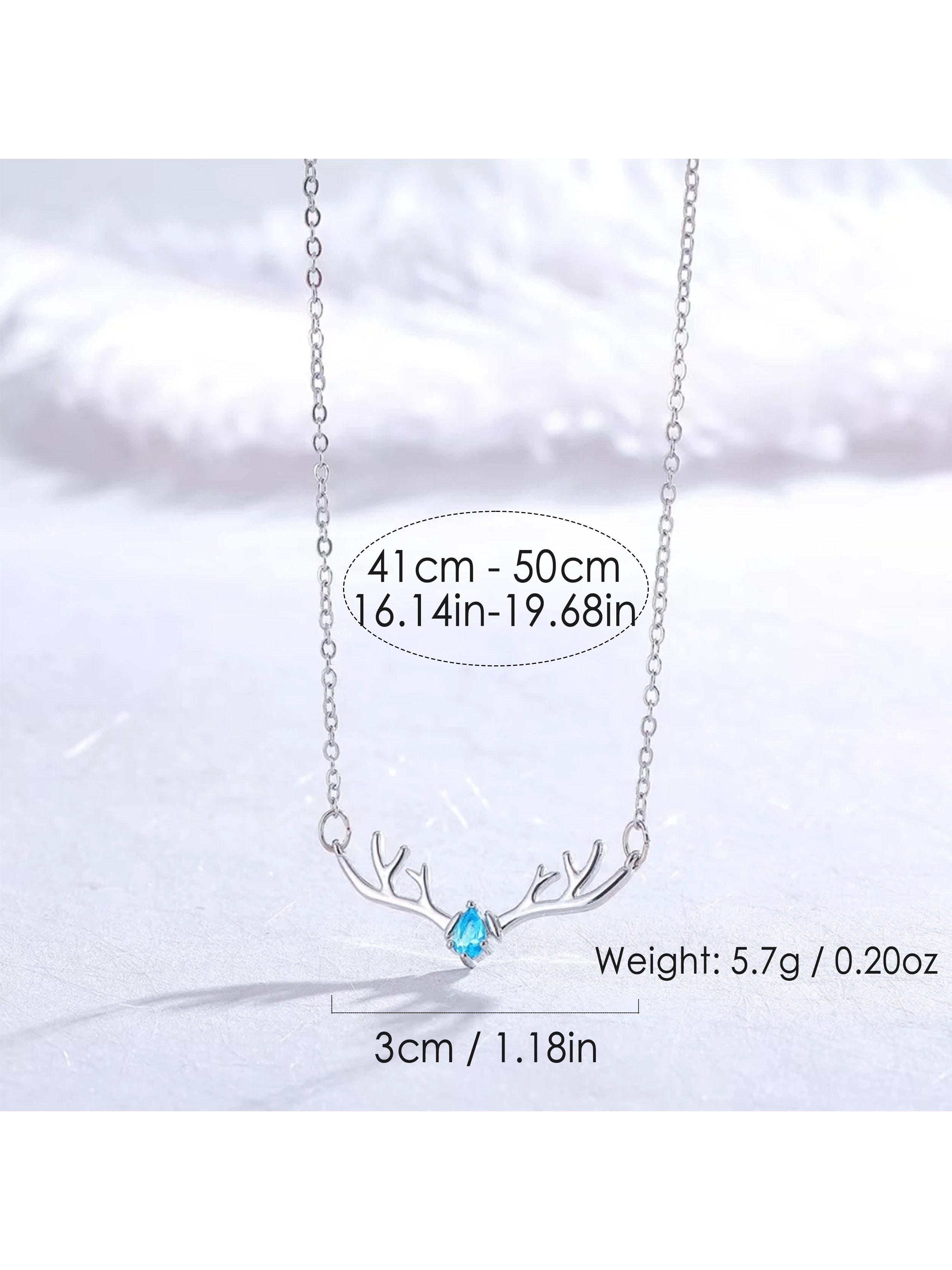 Tarnish-Free Titanium Steel Antler Necklace for Women - Waterproof Blue Crystal Deer Pendant Jewelry Gift
