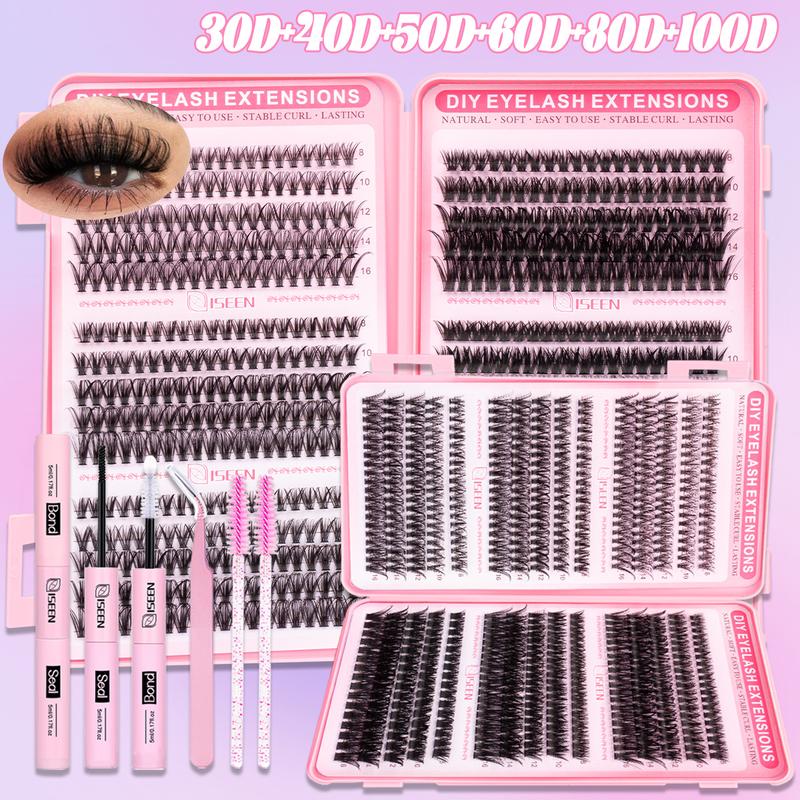 DIY Lash Clusters Kit, 600 Pcs Eyelashes Clusters Extensions Kit 8-16mm Individual Lashes D Curl Mixed False Eyelashes, Eyelash Set, with Bond&Seal&Eyelash Tweezers& Brush