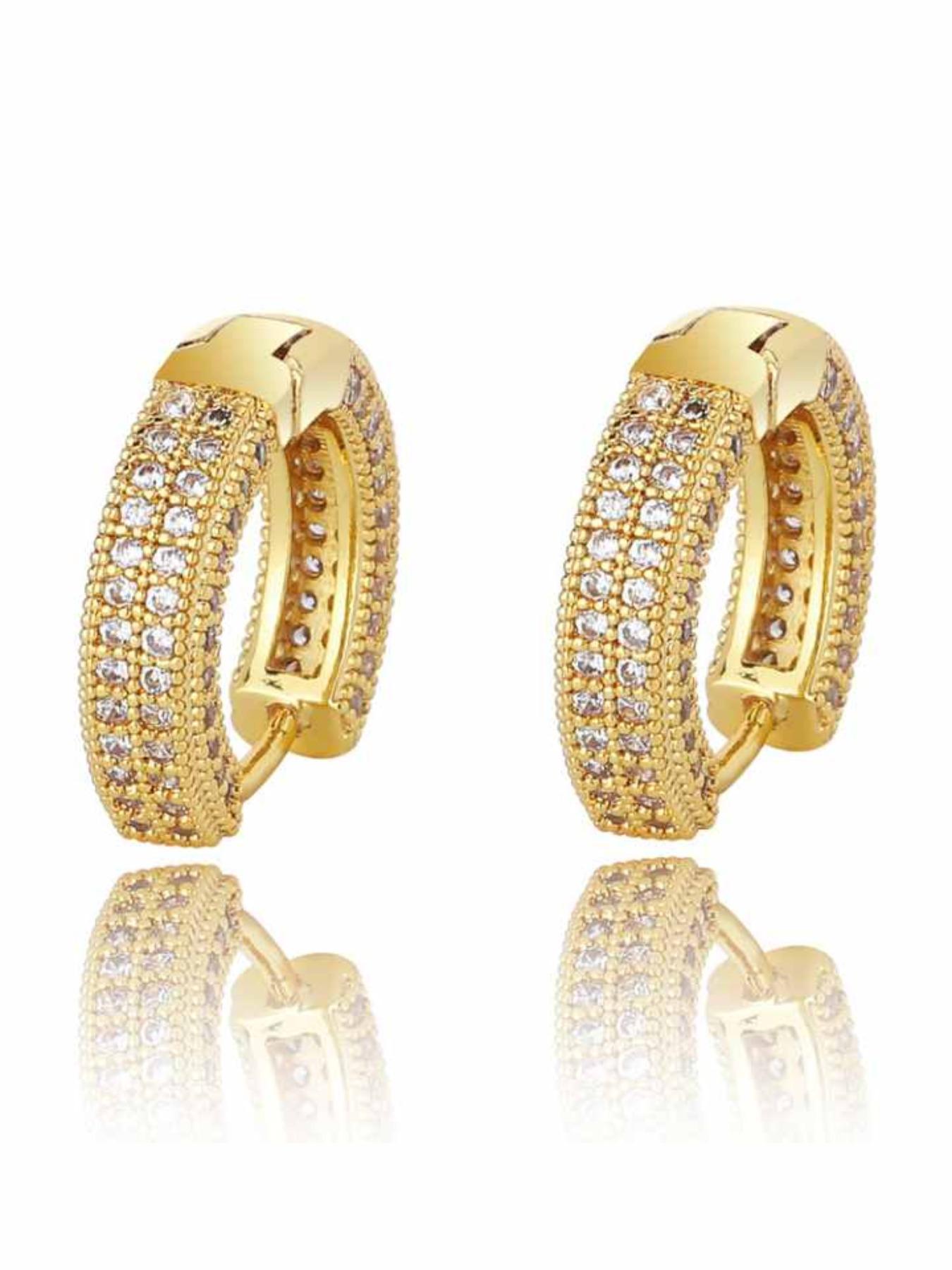 Huggie Hoop Earrings for Women, Full Pave Zircon, 14K Gold Plated & Silver Tone, Daily Party Jewelry, Mother’s Day Holiday Gift